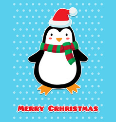 Merry Christmas Postcard Penguin In A Hat