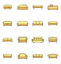 Sofa Chair Room Couch Icons Set Color