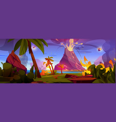 Volcano Eruption Landscape Cartoon Background