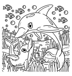 Mother Dolphin And Baby Dolphin Coloring Page