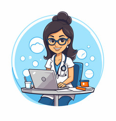 A Female Doctor Sitting In Front Of Laptop