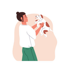 Person Holding Cute Dog Puppy In Arms Pet Owner