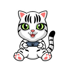 Cute American Short Hair Cat Cartoon Holding Food