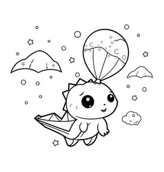 Cute Dinosaur Flying In The Sky Black And White