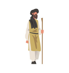 Arab Bearded Man Walking In Traditional Muslim