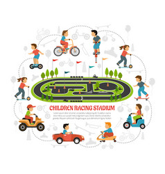 Children Racing Stadium Composition