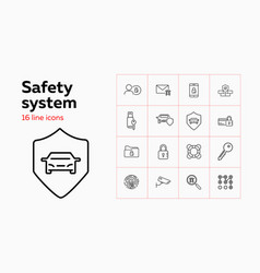 Safety System Line Icon Set Car Shield Lock