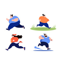 Fat Person Running Collection Flat Style On