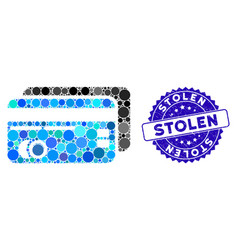 Mosaic Bank Cards Icon With Distress Stolen Seal