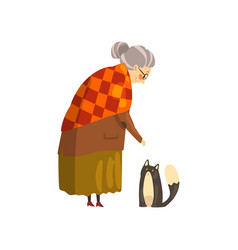 Cute Granny And Her Black Cat Lonely Old Lady