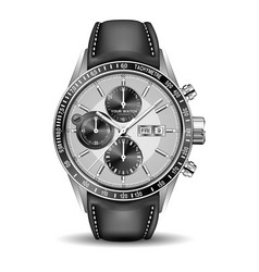 Realistic Clock Watch Chronograph Silver Black