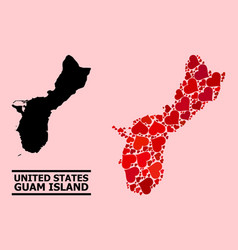 Red Heart Collage Map Guam Island