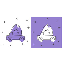 Set Burning Car Icon Isolated On White And Purple