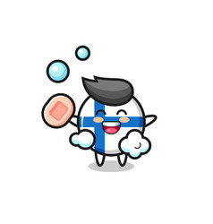 Finland Flag Badge Character Is Bathing While