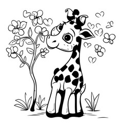 Black And White Of A Cute Giraffe Flowers