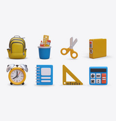 Set Of 3d School Objects Front View Colored