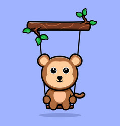 Cute Monkey Swinging On The Tree Cartoon Mascot