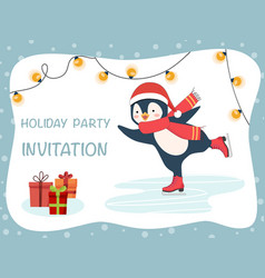 Christmas Party Invitation Card With An Penguin