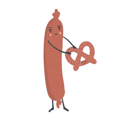 Cute Hot Dog Holding Pretzel Cartoon