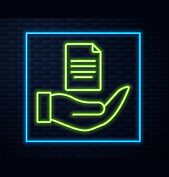 Glowing Neon Line Contract In Hand Icon Isolated