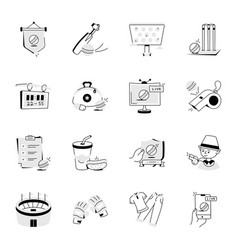 Handy Pack Of Cricket Fun Doodle Icons