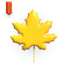 Stylized 3d Autumn Yellow Maple Leaf