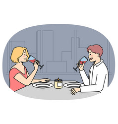 Man Woman Sit At Table Drink Red Wine