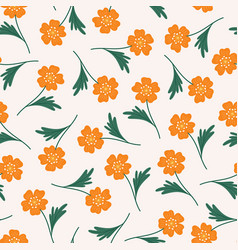 Seamless Pattern Of Orange Flowers With Green