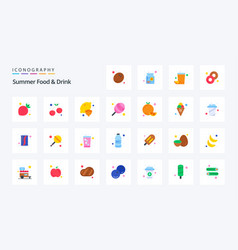 25 Summer Food Drink Flat Color Icon Pack