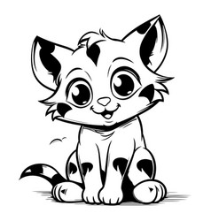 Cute Cartoon Cat - Black And White Isolated On