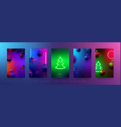 Set Of Christmas Neon Stories Template Modern