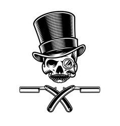 Barber Skull In A Top Hat With Monocle