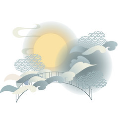 Clouds Full Moon And Bridge In Asian Style Design