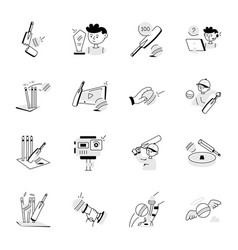 Collection Of Cricket Sport Doodle Icons