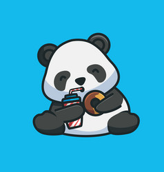 Cartoon Cute Panda Holding And Eating A Donut