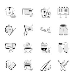 Modern Pack Of Cricket Equipment Doodle Icons