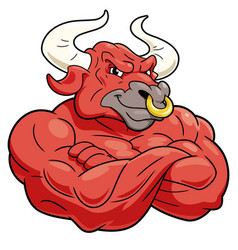 Smiling Muscular Bull On White Background