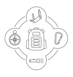 Tourists Backpack Contents Linear Icons Set