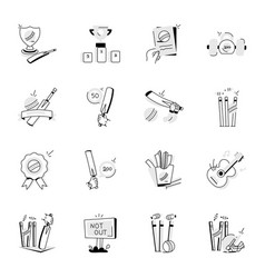 Bundle Of Cricket Accessories Doodle Icons