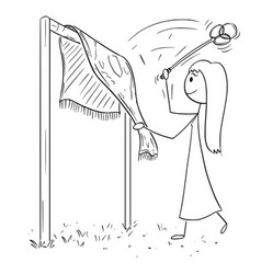 Cartoon Drawing Of Woman Beating Rug Or Carpet