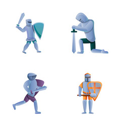 Knight Icons Set Cartoon Medieval Hero