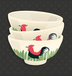 Three Ceramic Chicken Bowls From