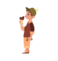 Child Holding And Eating Chocolate Ice Cream Cone