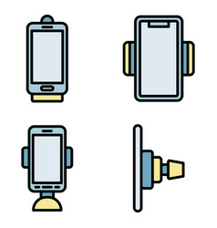 Mobile Phone Holder Icons Flat