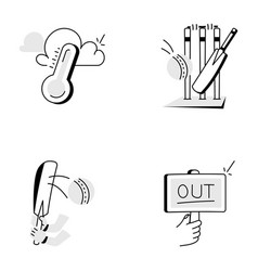 Modern Set Of Cricket Objects Doodle Icons