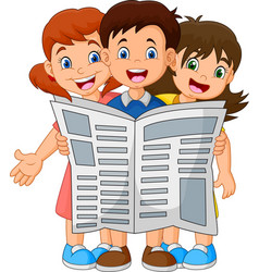 Cartoon Children Reading A Newspaper