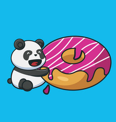 Cartoon Cute Baby Panda Eating Donut Strawberry