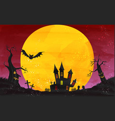 Halloween Castle And Moonlit Night Watercolor