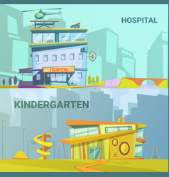 Hospital And Kindergarten Building Retro Cartoon