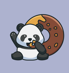 Cute Baby Panda Eating Donuts Chocolate Taste